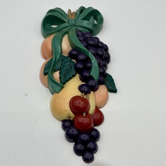 Set 2 VTG 1995 Home Interiors Burwood Mixed Fruit Wall Hanging Decoration 9"x4" - Picture 2 of 8